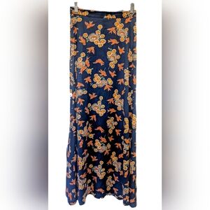 Vintage 1970's 1960s Sz S Maxi Long Flowing A-line Skirt Birds And Nests Print